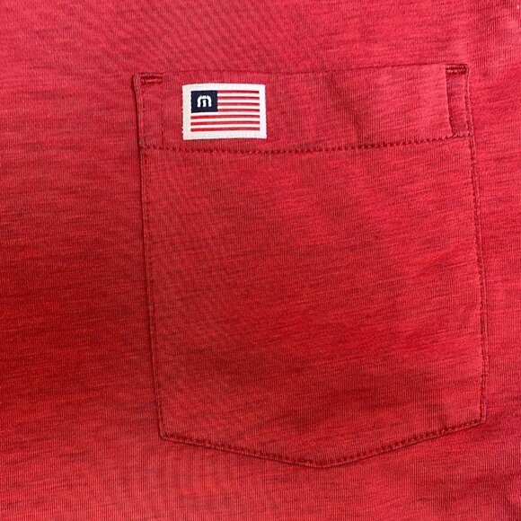 Travis Mathew Mens Polo Shirt Medium Red Pocket Flag Logo Short Sleeve Casual - Picture 6 of 11
